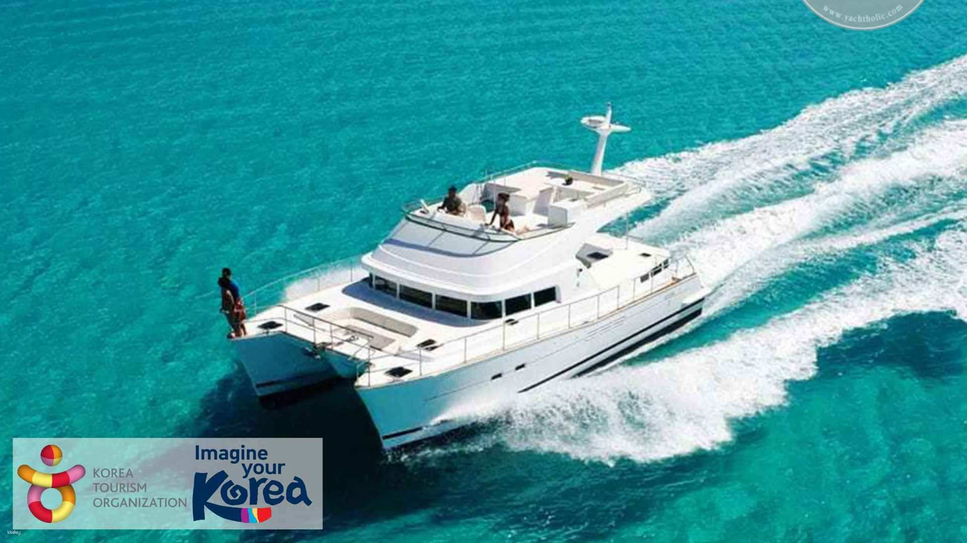 Experience the stunning waters of Busan aboard a luxury yacht. Enjoy breathtaking views of Gwangalli and Haeundae beaches while savoring refreshing drinks and delectable snacks on your journey.
